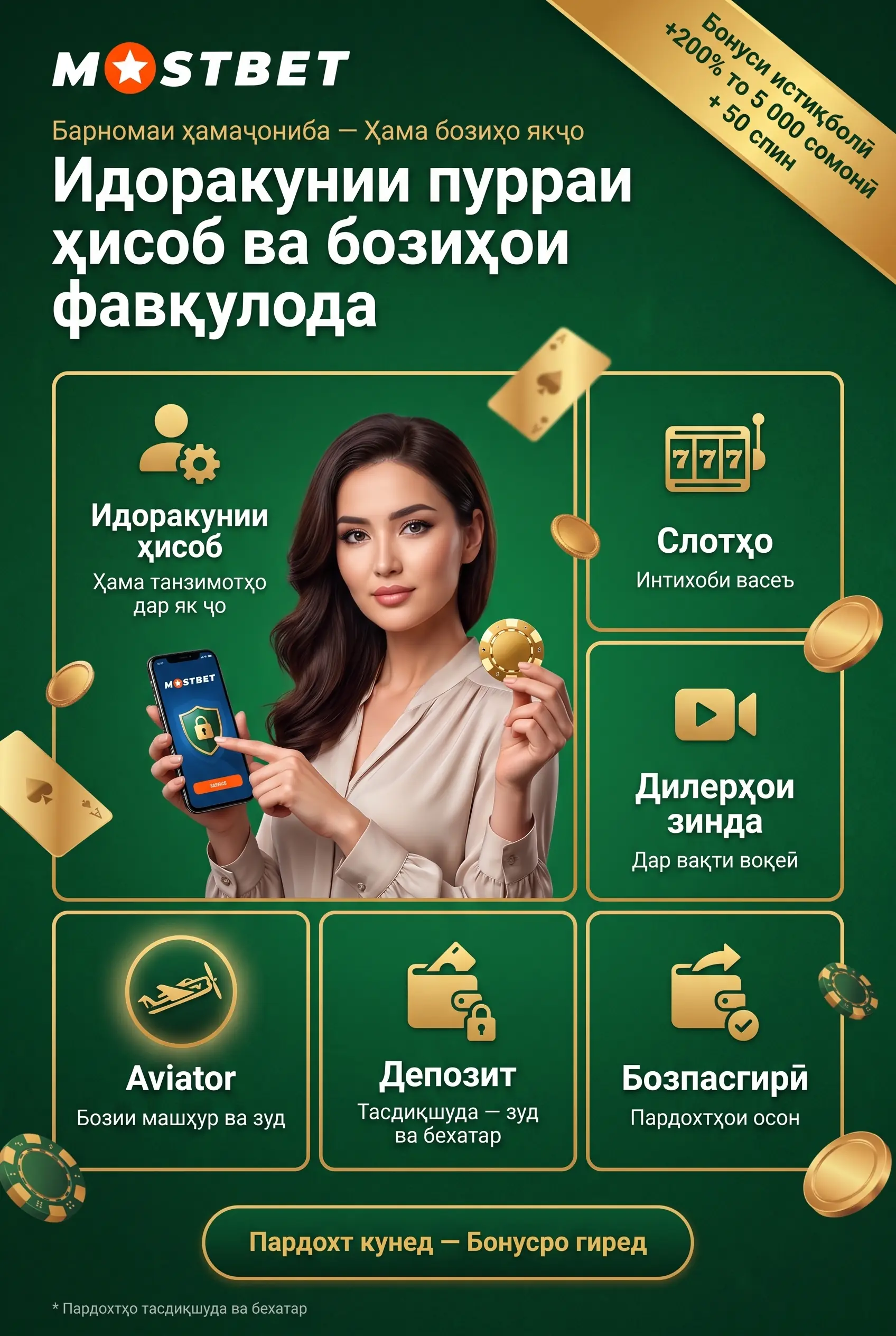 Имкониятҳои иловаи мобилии Mostbet